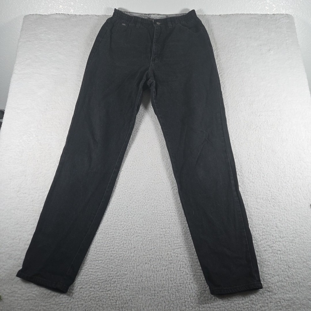 Vtg Lee Jeans Womens 12L Black Elastic Waist Tapered High Waisted Made In USA 12